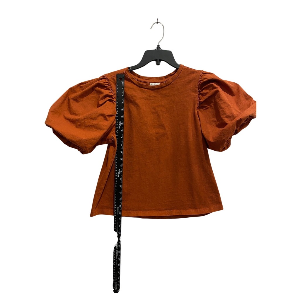 Mud Pie Orange Puff Sleeve T Shirt Casual Top Women Small Cotton - Picture 2 of 4